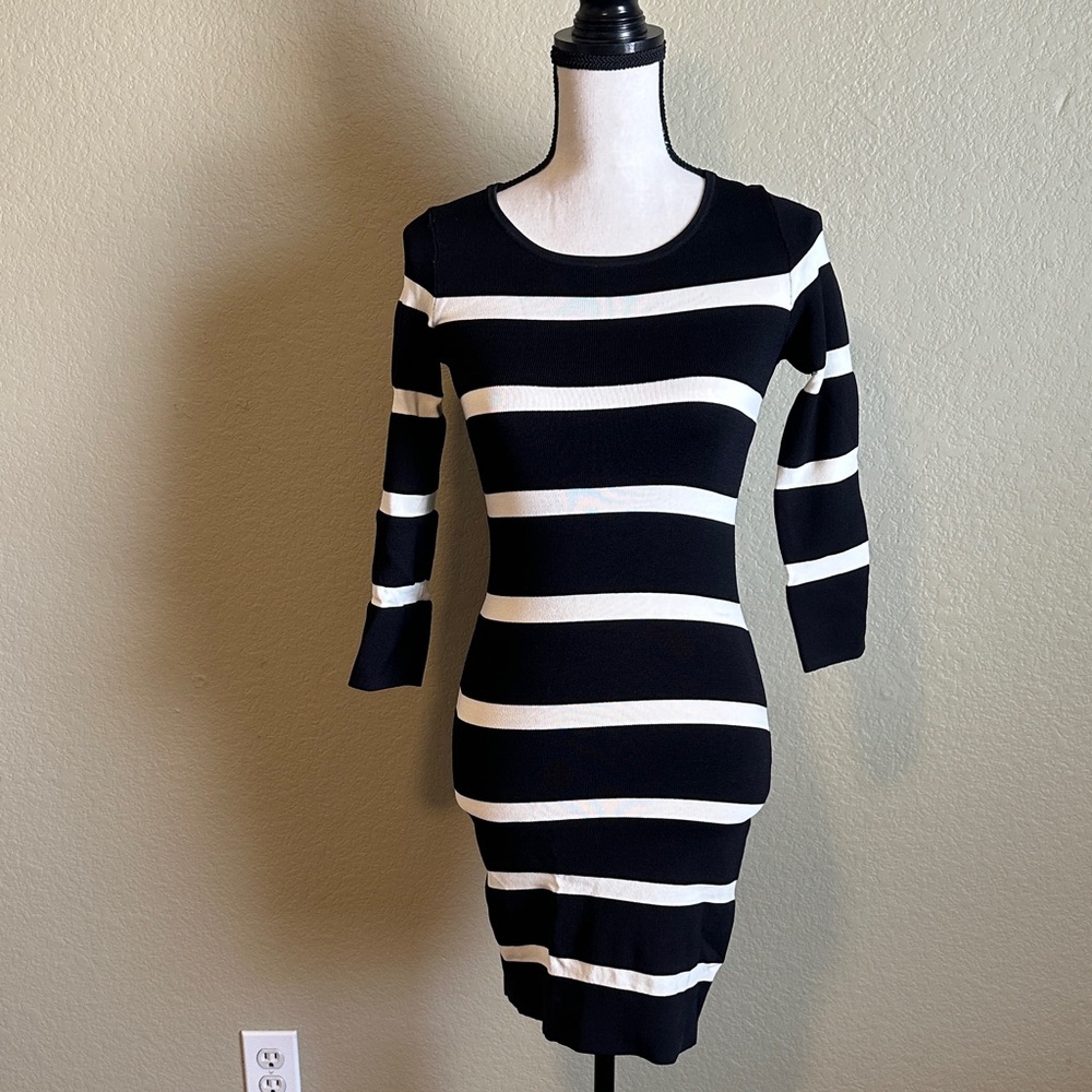 MNG Striped Black and White Knit Women's Dress